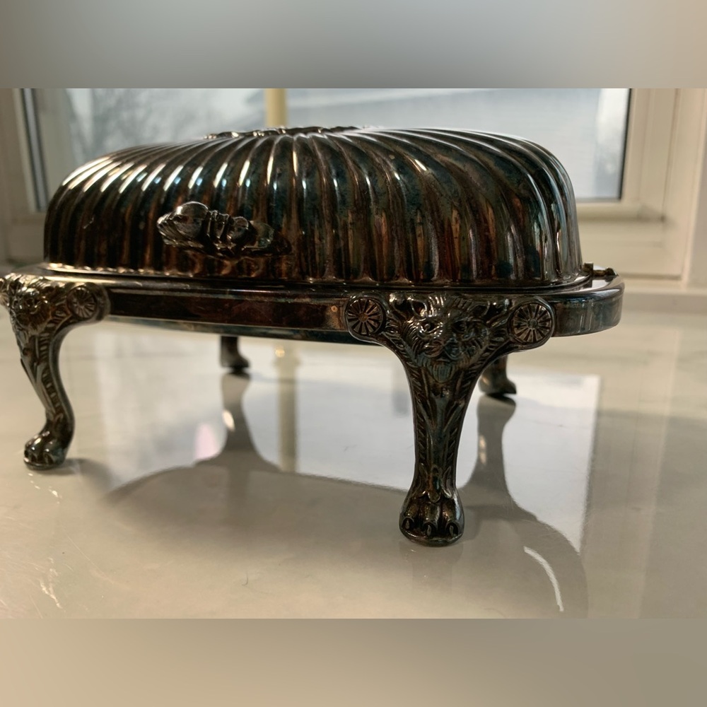 Vintage Lionhead Butter Dish FB Roger’s Silverplate Ornate Victorian Style